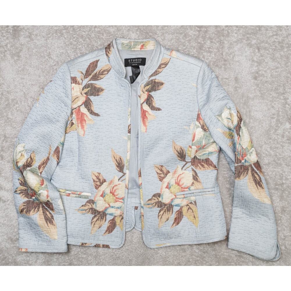 Studio by Liz Claiborne Blue Floral Cropped Jacket Womens L Eclectic Grandma
